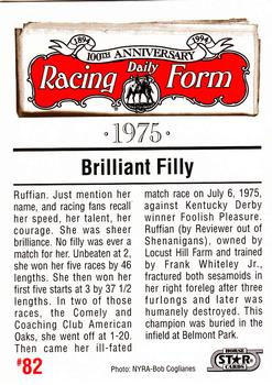 1993 Horse Star Daily Racing Form 100th Anniversary #82 Ruffian Back